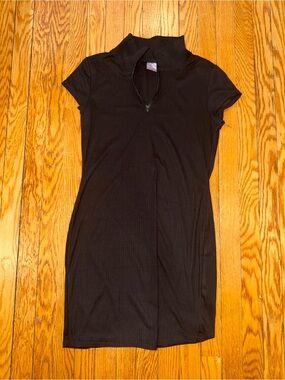 No Boundaries Black Ribbed Zip-Neck Mini Dress